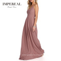 Backless Crisscross Strap Formal Pleated Maxi Latex Women Long Bridesmaid Dress